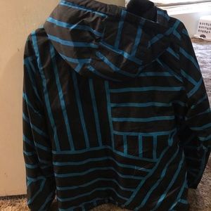 black and blue striped coat
